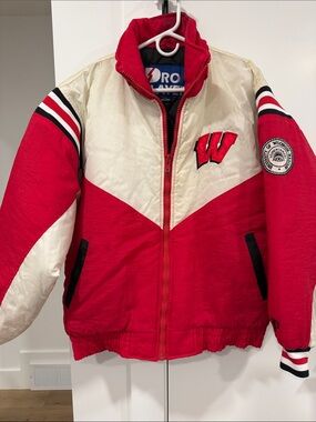 Vintage Retro Pro Player Red and Cream Varsity-Style Jacket with 'W' Patch